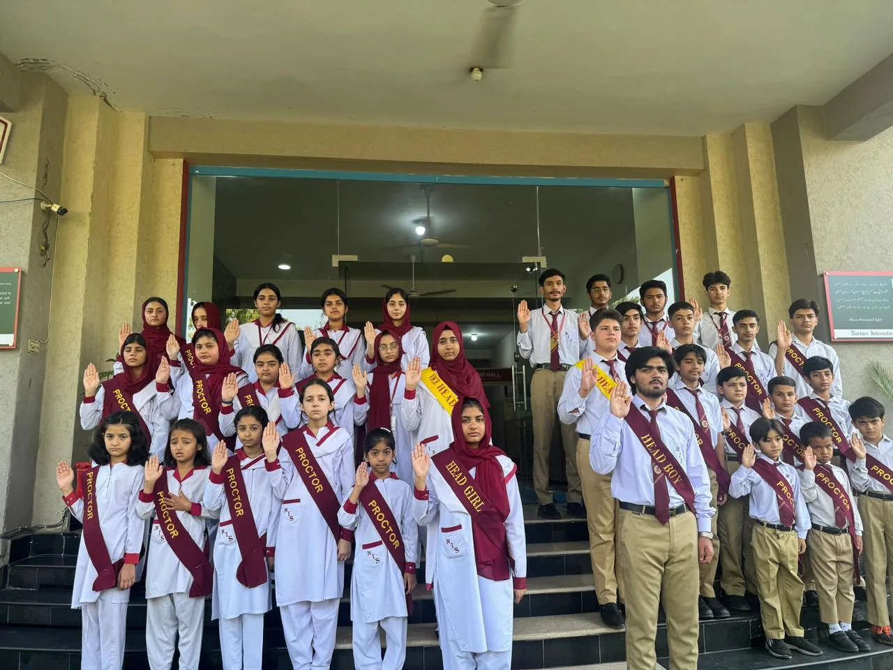 Nurture students gathered at the school entrance